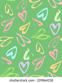 Abstract seamless background pattern with hearts hand painted . Craft paper .