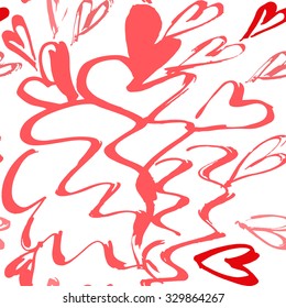 Abstract seamless background pattern with hearts hand painted . Craft paper .