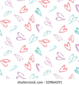 Abstract seamless background pattern with hearts hand painted . Craft paper .