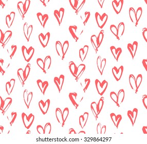 Abstract seamless background pattern with hearts hand painted . Craft paper .