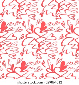 Abstract seamless background pattern with hearts hand painted . Craft paper .