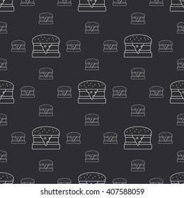 Abstract seamless background pattern in hipster style with fastfood element - burger. Vector illustration texture for design. Line pattern. Wrapping paper. Scrapbook paper. Tiling. Graphic texture.