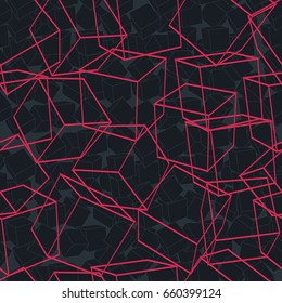 Abstract seamless background pattern with many cubes in linear style for design vector illustration