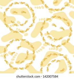 Abstract seamless background, pattern of smileys and human footprints. Vector