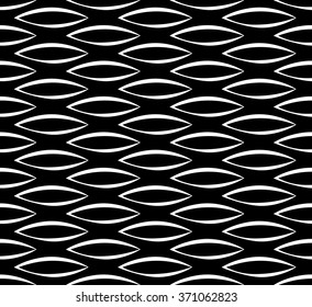 Abstract seamless background / pattern with staggered leaf, almond shapes. Monochrome repeatable vector texture.