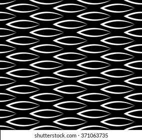 Abstract seamless background / pattern with staggered leaf, almond shapes. Monochrome repeatable vector texture.