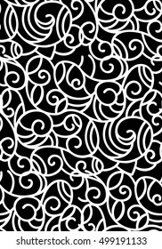Abstract seamless background pattern with swirls. Monochrome vector illustration hand drawn. Fabric swatch, wrapping paper.