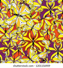 Abstract seamless background. Pictures in yellow, white and black colors witg tropical butterflies. Vector butterflies pattern. Perfect for wallpapers, web page backgrounds, surface textures, textile.