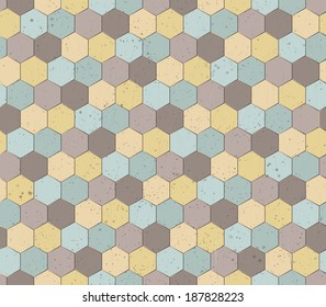 Abstract seamless background with polyhedrons in pastel colors, scratches and blotches