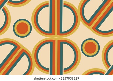 Abstrakter, nahtloser Hintergrund mit Rainbow Groovy Wavy Line im Retro-Stil. Geometrisches Banner Design im Hippie Retro-Stil der 1970er Jahre. Vektorgrafik. T-Shirt Print Design.