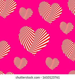 Abstract seamless background with red hearts executed in the form of optical illusion. May be used in design of greeting card for Valentine's Day, birthday, mother day, textile, wrapper.