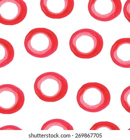 Abstract seamless background with red watercolor circles. 