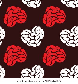abstract seamless background of red, white hearts on a dark background.vector illustration