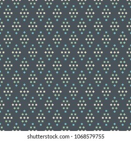 Abstract seamless background with rhombuses in light blue, green and white colors on dark gray backdrop