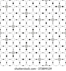 Abstract seamless background of the rings and dots of different sizes. Modern stylish pattern.