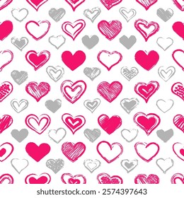 Abstract seamless background with shabby hearts in two colors. Stock vector illustration for your design.