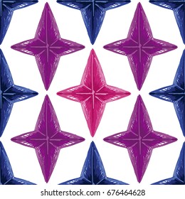 abstract seamless background with sketch style stars on white background, geometric pattern, vector illustration