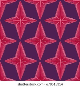 abstract seamless background with sketch style stars, geometric pattern, pink and lilac colors, vector illustration