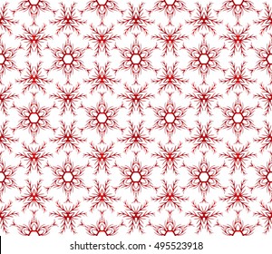 Abstract seamless background of snowflakes. vector illustration. red gradient.