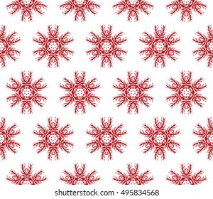 Abstract seamless background of snowflakes. vector illustration. red gradient.