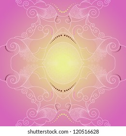 Abstract seamless background with spirals, swirls and circles. Pink and yellow gradient.