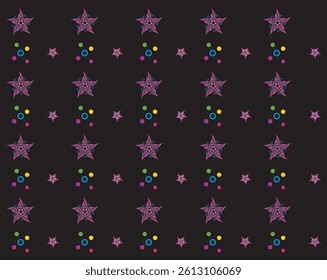 abstract seamless background with stars decorative element, black background.