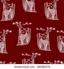 Abstract seamless background with stylized cats, vector illustration.