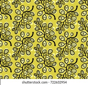 Abstract seamless background with stylized grapes. Hand drawn Illustration