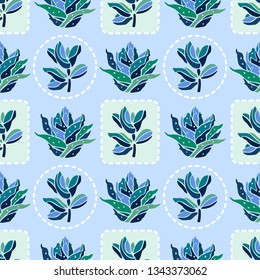 Abstract seamless background with succulents. Hand-drawn vector illustration