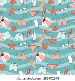 Abstract seamless background of summer set for a great holiday at sea.