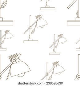 Abstract seamless background, table retro electric lamp, monochrome pictogram. Vector illustration