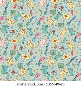 Abstract seamless background. Texture for fabric with magic elements.