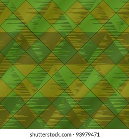 Abstract seamless background, - triangles and plaid, green. Vector eps10, contains transparencies