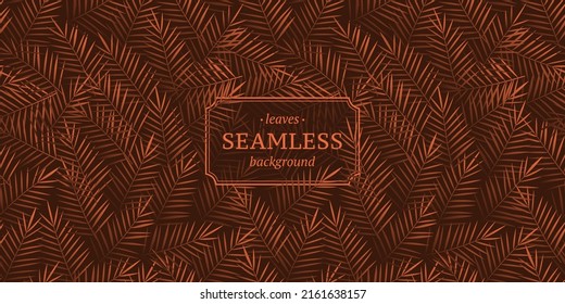 Abstract seamless background with tropical leaves. Organic product label template. Stock vector illustration.