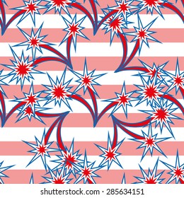 Abstract seamless background with USA flag pattern and fireworks,vector illustration