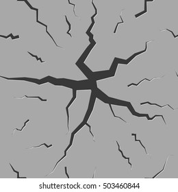 Abstract seamless background of the various cracks in the asphalt, vector illustration.
