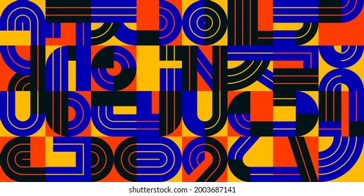 Abstract seamless background, vector geometric tiling pattern in trendy colorful lined style, modern design artistic composition.