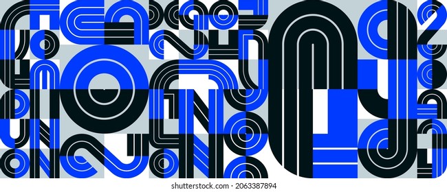 Abstract seamless background, vector geometric tiling pattern in trendy blue lined style, modern design artistic composition.
