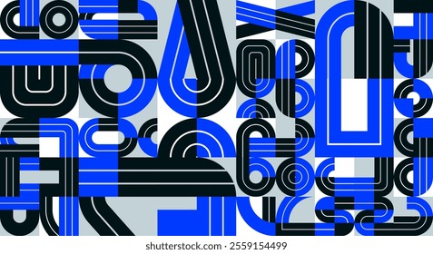 Abstract seamless background, vector geometric tiling pattern in trendy blue lined style, modern design artistic composition.