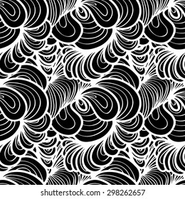 Abstract seamless background, vector illustration. Lacy monochromatic pattern with floral motifs.