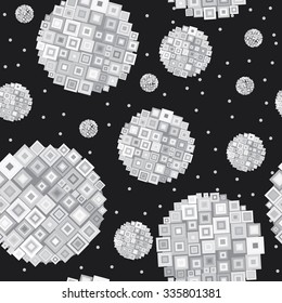 abstract seamless background - vector illustration. Starry sky with abstract shapes. In the circle the squares of different sizes