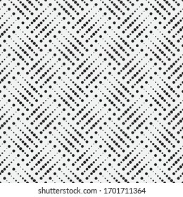 Abstracto vector de fondo sin fisuras. Textura monocroma en guisantes. Círculos pequeños y más distorsionados. Diseño gráfico de portada, papel pintado, afiche, embalaje.

