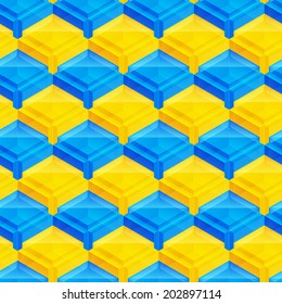 Abstract seamless background vector pattern texture made of blue and yellow glossy blocks