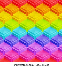 Abstract seamless background vector pattern texture made of rainbow colored glossy blocks
