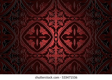 abstract seamless background vintage openwork pattern of red on a black background