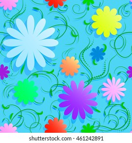 Abstract seamless  background with volume flowers, swirls and shadow. Can be used for wallpaper, web, texture, textile, decoupage.