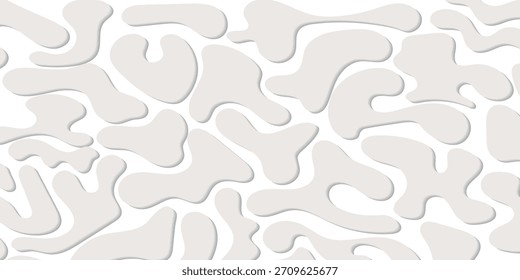Abstractas fondo sin fisuras con Formas orgánicas de color gris claro volumétrico sobre una superficie blanca, creando un patrón moderno y limpio.