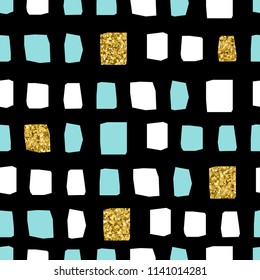 Abstract seamless background. White, blue and gold elements. Abstract pattern for new year card, christmas invitation, bag print, textile, shope sale advertising etc.