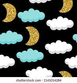 Abstract seamless background. White, blue and gold elements. Abstract pattern for new year card, christmas invitation, bag print, textile, shope sale advertising etc.