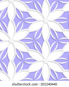 Abstract seamless background. White floral detailed with cut out paper effect and realistic shadows. 